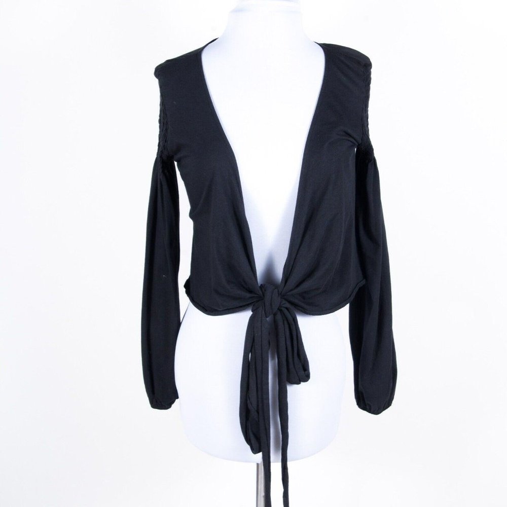 Theory Wrap/Tied Cropped Cardigan Shrug Top Smock Sleeve Cotton Spandex Navy M